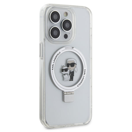 Husa de protectie Karl Lagerfeld Hardcase Ring Stand MagSafe (KLHMP15LHMRSKCH) compatibil cu iPhone 15 Pro, Alb Karl&Choupette