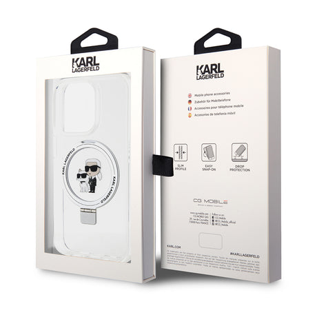 Husa de protectie Karl Lagerfeld Hardcase Ring Stand MagSafe (KLHMP15LHMRSKCH) compatibil cu iPhone 15 Pro, Alb Karl&Choupette