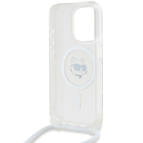 Husa de protectie Karl Lagerfeld IML Crossbody MagSafe (KLHMP15XHCCHNT) compatibil cu iPhone 15 Pro Max, Transparent Choupette Head&Cord