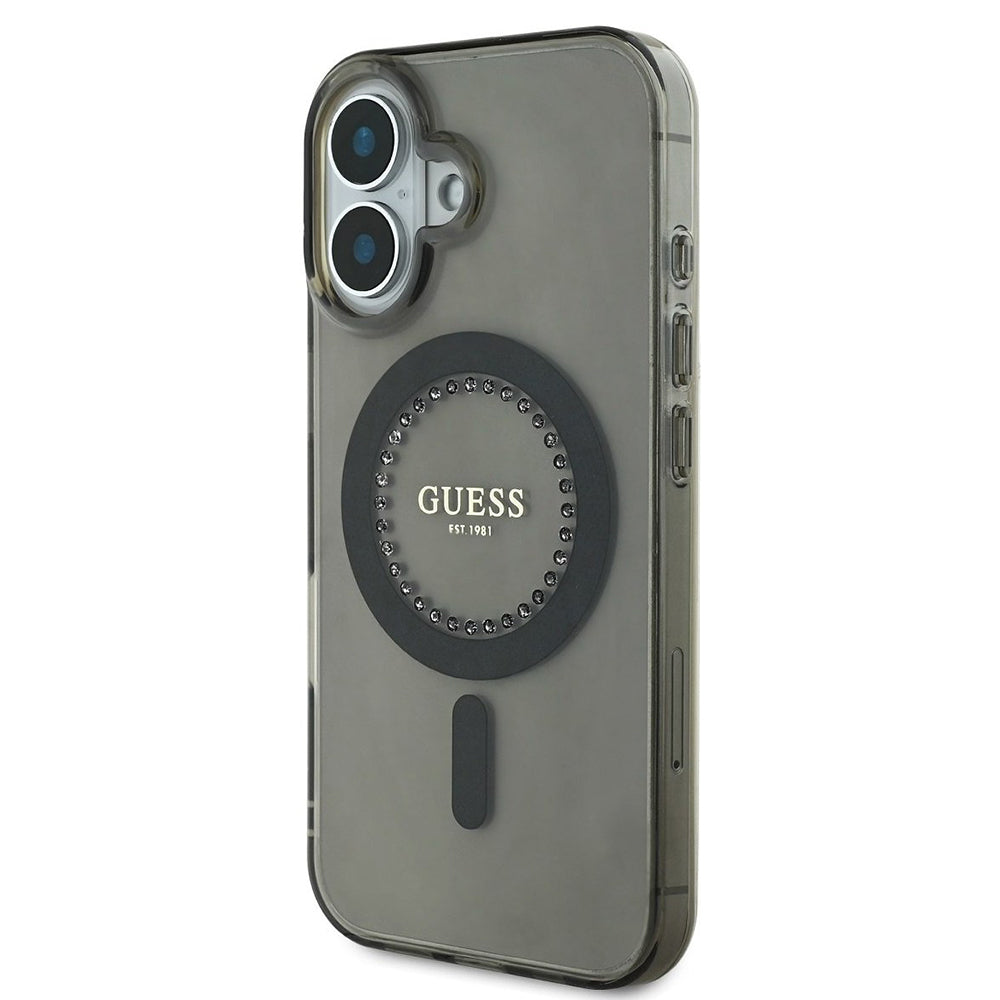 Husa de protectie Guess IML Rhinestones MagSafe (GUHMP16SPFTDTEK) compatibil cu iPhone 16, Negru