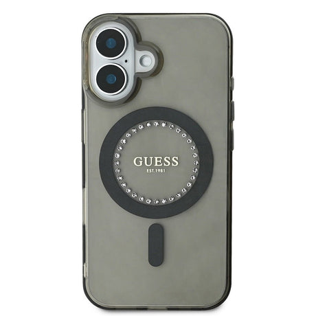 Husa de protectie Guess IML Rhinestones MagSafe (GUHMP16SPFTDTEK) compatibil cu iPhone 16, Negru