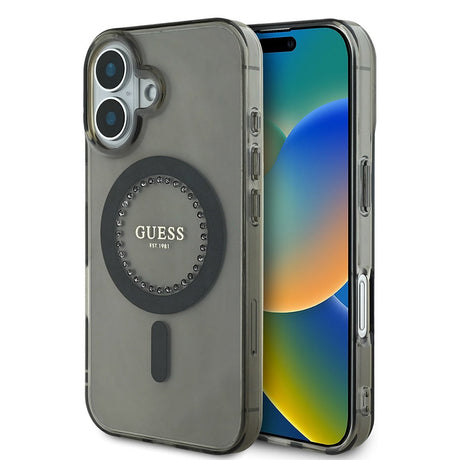 Husa de protectie Guess IML Rhinestones MagSafe (GUHMP16MPFTDTEK) compatibil cu iPhone 16 Plus, Negru