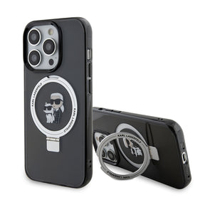 Husa de protectie Karl Lagerfeld Hardcase Ring Stand Magsafe (KLHMP15LHMRSKCK) compatibil cu iPhone 15 Pro, Karl&Choupette
