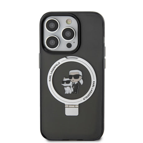 Husa de protectie Karl Lagerfeld Hardcase Ring Stand Magsafe (KLHMP15LHMRSKCK) compatibil cu iPhone 15 Pro, Karl&Choupette
