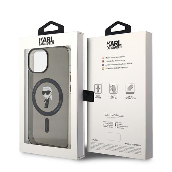 Husa de protectie Karl Lagerfeld IML MagSafe compatibil cu iPhone 15, Negru