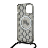 Husa de protectie Karl Lagerfeld IML Crossbody MagSafe (KLHMP15SHCKCKLCK) compatibil cu iPhone 15, Monogram Karl&Choupette Head