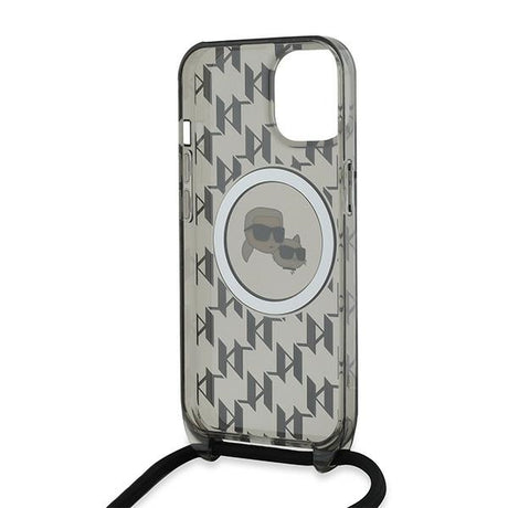 Husa de protectie Karl Lagerfeld IML Crossbody MagSafe (KLHMP15SHCKCKLCK) compatibil cu iPhone 15, Monogram Karl&Choupette Head