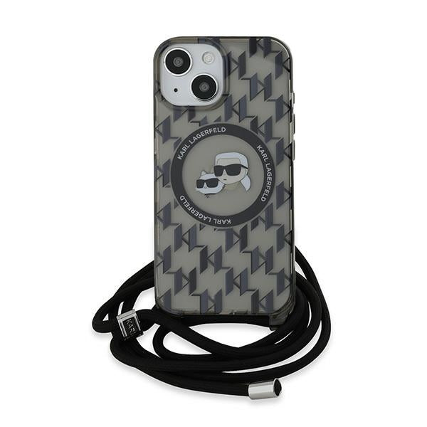 Husa de protectie Karl Lagerfeld IML Crossbody MagSafe (KLHMP15SHCKCKLCK) compatibil cu iPhone 15, Monogram Karl&Choupette Head