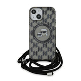 Husa de protectie Karl Lagerfeld IML Crossbody MagSafe (KLHMP15SHCKCKLCK) compatibil cu iPhone 15, Monogram Karl&Choupette Head