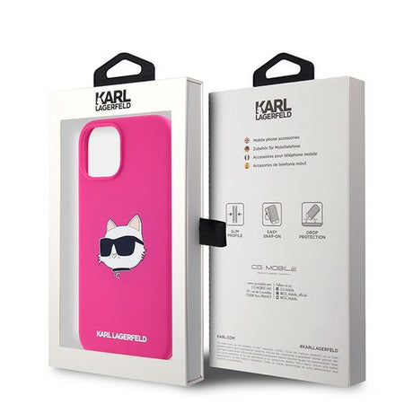 Husa de protectie Karl Lagerfeld Silicone MagSafe (KLHMP15MSCHPPLF) compatibil cu iPhone 15 Plus, Fuschia Choupette Head