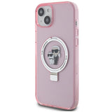 Husa de protectie Karl Lagerfeld Hardcase Ring Stand MagSafe (KLHMP15MHMRSKCP) compatibil cu iPhone 15 Plus, Roz Karl&Choupette