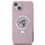 Husa de protectie Karl Lagerfeld Hardcase Ring Stand MagSafe (KLHMP15MHMRSKCP) compatibil cu iPhone 15 Plus, Roz Karl&Choupette