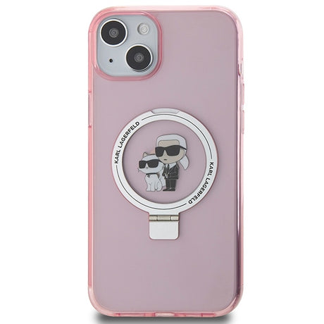 Husa de protectie Karl Lagerfeld Hardcase Ring Stand MagSafe (KLHMP15MHMRSKCP) compatibil cu iPhone 15 Plus, Roz Karl&Choupette