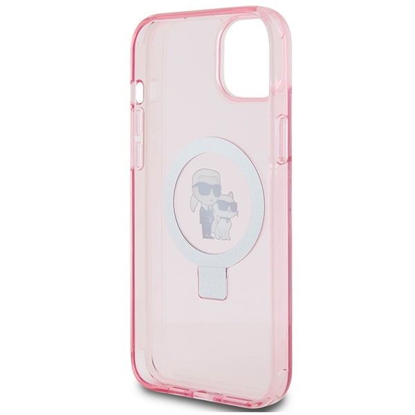 Husa de protectie Karl Lagerfeld Hardcase Ring Stand MagSafe (KLHMP15MHMRSKCP) compatibil cu iPhone 15 Plus, Roz Karl&Choupette