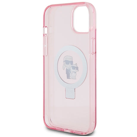 Husa de protectie Karl Lagerfeld Hardcase Ring Stand MagSafe (KLHMP15MHMRSKCP) compatibil cu iPhone 15 Plus, Roz Karl&Choupette