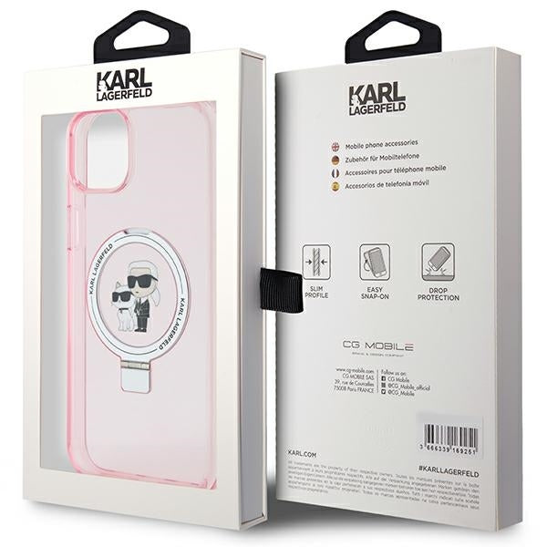 Husa de protectie Karl Lagerfeld Hardcase Ring Stand MagSafe (KLHMP15MHMRSKCP) compatibil cu iPhone 15 Plus, Roz Karl&Choupette