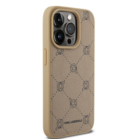 Husa de protectie Karl Lagerfeld Leather MagSafe (KLHMP15LPGKHPHE) compatibil cu iPhone 15 Pro, Bej Karl Head