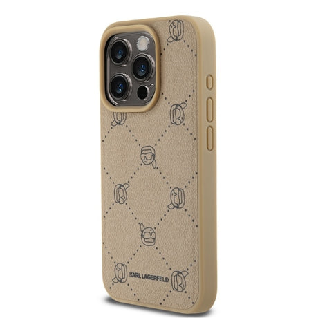 Husa de protectie Karl Lagerfeld Leather MagSafe (KLHMP15LPGKHPHE) compatibil cu iPhone 15 Pro, Bej Karl Head