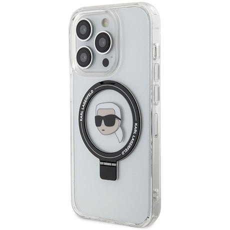 Husa de protectie Karl Lagerfeld Hardcase Ring Stand MagSafe (KLHMP15LHMRSKHH) compatibil cu iPhone 15 Pro, Alb Karl Head