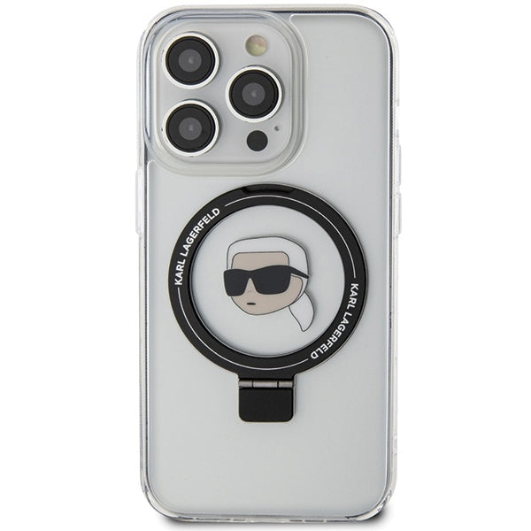 Husa de protectie Karl Lagerfeld Hardcase Ring Stand MagSafe (KLHMP15LHMRSKHH) compatibil cu iPhone 15 Pro, Alb Karl Head