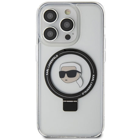 Husa de protectie Karl Lagerfeld Hardcase Ring Stand MagSafe (KLHMP15LHMRSKHH) compatibil cu iPhone 15 Pro, Alb Karl Head