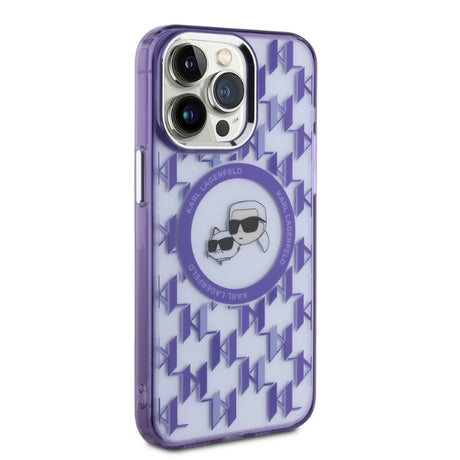 Husa de protectie Karl Lagerfeld IML MagSafe (KLHMP15LHMCKMHU) compatibil cu iPhone 15 Pro, Mov Monogram Karl&Choupette Head