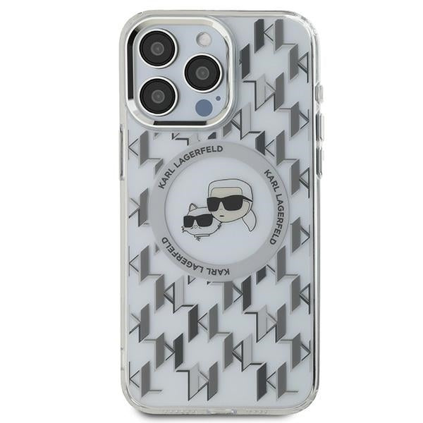 Husa de protectie Karl Lagerfeld IML MagSafe (KLHMP15LHMCKMHT) compatibil cu iPhone 15 Pro, Transparent Monogram Karl&Choupette Head