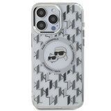 Husa de protectie Karl Lagerfeld IML MagSafe (KLHMP15LHMCKMHT) compatibil cu iPhone 15 Pro, Transparent Monogram Karl&Choupette Head