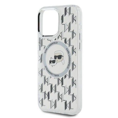 Husa de protectie Karl Lagerfeld IML MagSafe (KLHMP15LHMCKMHT) compatibil cu iPhone 15 Pro, Transparent Monogram Karl&Choupette Head