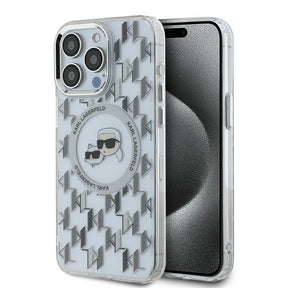 Husa de protectie Karl Lagerfeld IML MagSafe (KLHMP15LHMCKMHT) compatibil cu iPhone 15 Pro, Transparent Monogram Karl&Choupette Head