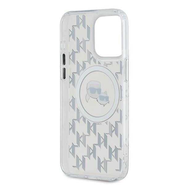 Husa de protectie Karl Lagerfeld IML MagSafe (KLHMP15LHMCKMHT) compatibil cu iPhone 15 Pro, Transparent Monogram Karl&Choupette Head