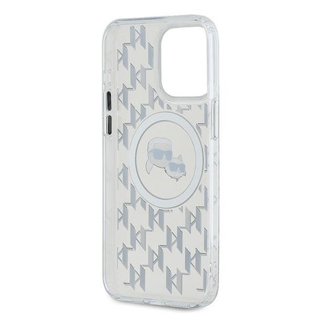 Husa de protectie Karl Lagerfeld IML MagSafe (KLHMP15LHMCKMHT) compatibil cu iPhone 15 Pro, Transparent Monogram Karl&Choupette Head