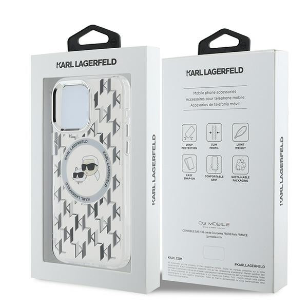 Husa de protectie Karl Lagerfeld IML MagSafe (KLHMP15LHMCKMHT) compatibil cu iPhone 15 Pro, Transparent Monogram Karl&Choupette Head