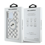 Husa de protectie Karl Lagerfeld IML MagSafe (KLHMP15LHMCKMHT) compatibil cu iPhone 15 Pro, Transparent Monogram Karl&Choupette Head