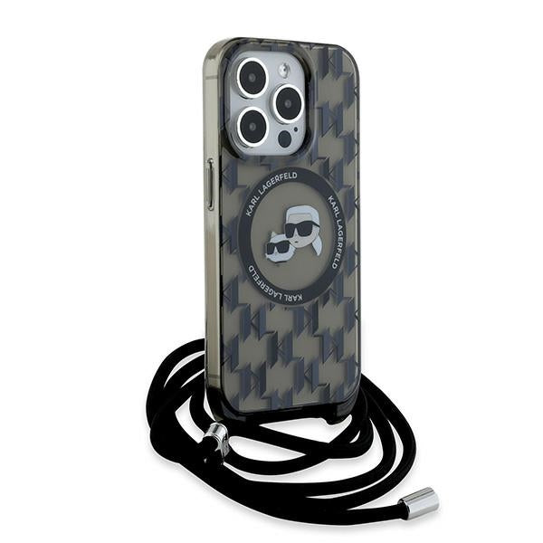 Husa de protectie Karl Lagerfeld IML Crossbody MagSafe (KLHMP15LHCKCKLCK) compatibil cu iPhone 15 Pro, Monogram Karl&Choupette Head