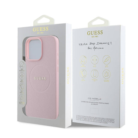 Husa de protectie Guess Grained Gold Ring MagSafe (GUHMP16LPGHSMMP) compatibil cu iPhone 16 Pro, Roz