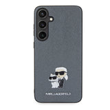 Husa de protectie Karl Lagerfeld Saffiano (KLHCS24MPSAKCMPG) compatibil cu Samsung Galaxy S24 Plus, Gri Karl&Choupette Metal Pin