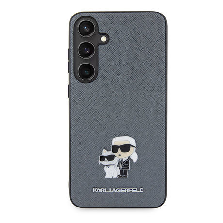 Husa de protectie Karl Lagerfeld Saffiano (KLHCS24MPSAKCMPG) compatibil cu Samsung Galaxy S24 Plus, Gri Karl&Choupette Metal Pin
