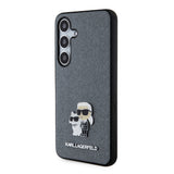 Husa de protectie Karl Lagerfeld Saffiano (KLHCS24SPSAKCMPG) compatibil cu Samsung Galaxy S24, Gri Karl&Choupette Metal Pin