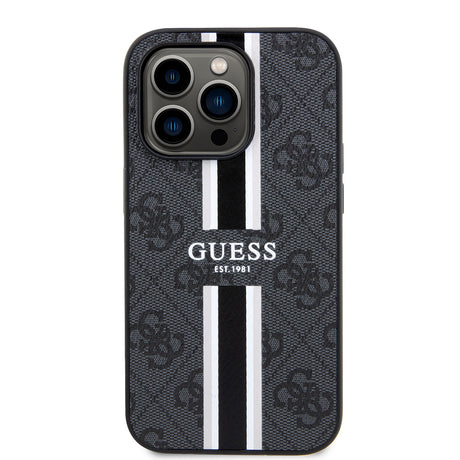 Husa de protectie Guess Hardcase 4G Printed Stripes MagSafe (GUHMP15XP4RPSK) compatibil cu iPhone 15 Pro Max, Negru