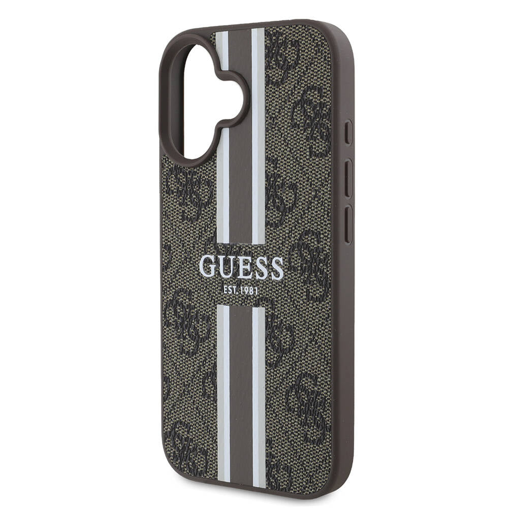 Husa de protectie Guess Hardcase 4G Printed Stripes MagSafe (GUHMP16MP4RPSW) compatibil cu iPhone 16 Plus, Maro