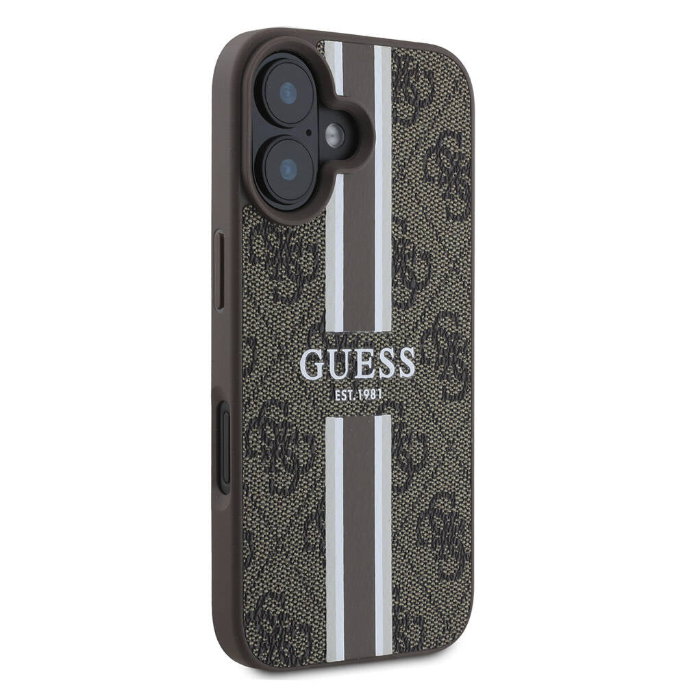 Husa de protectie Guess Hardcase 4G Printed Stripes MagSafe (GUHMP16MP4RPSW) compatibil cu iPhone 16 Plus, Maro