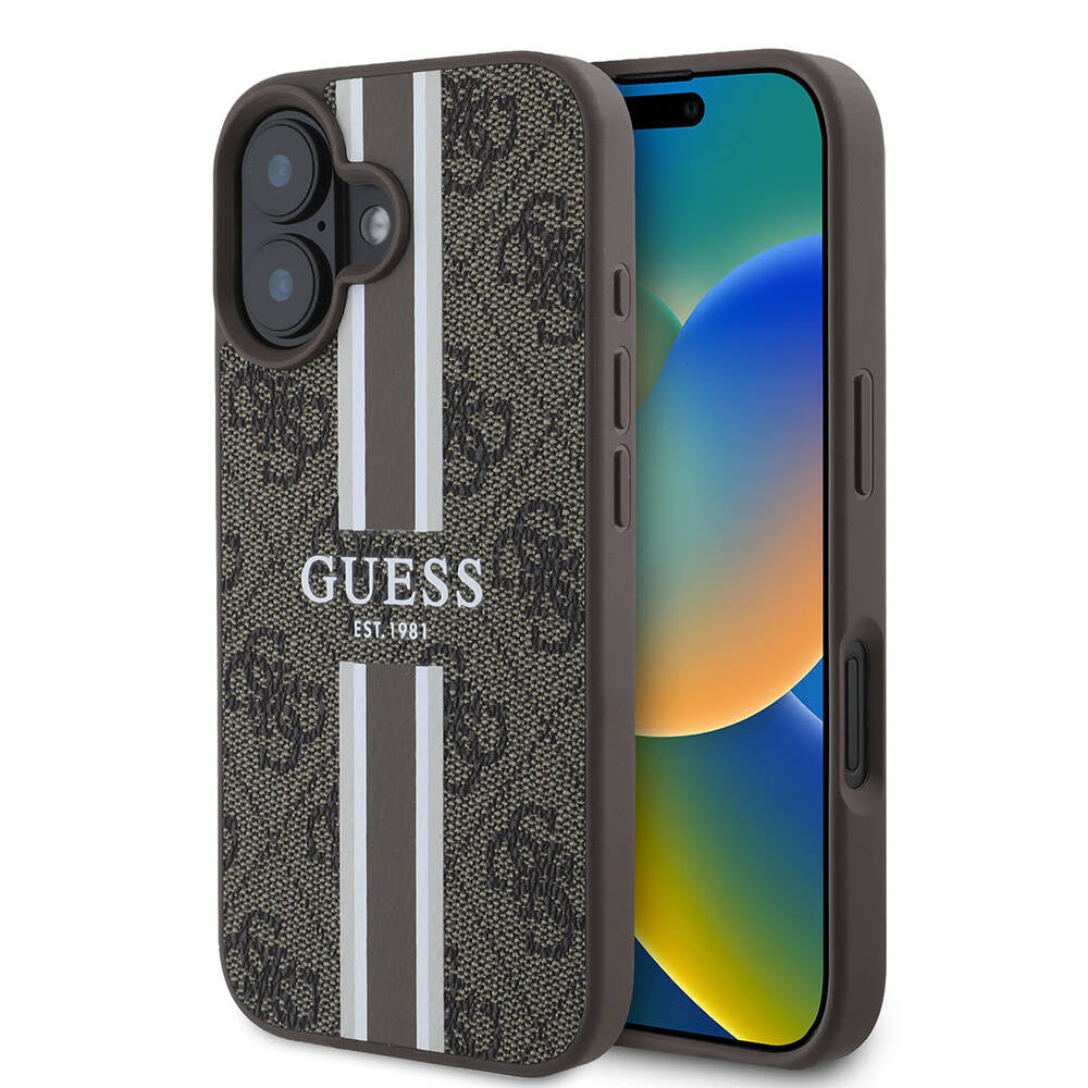 Husa de protectie Guess Hardcase 4G Printed Stripes MagSafe (GUHMP16MP4RPSW) compatibil cu iPhone 16 Plus, Maro