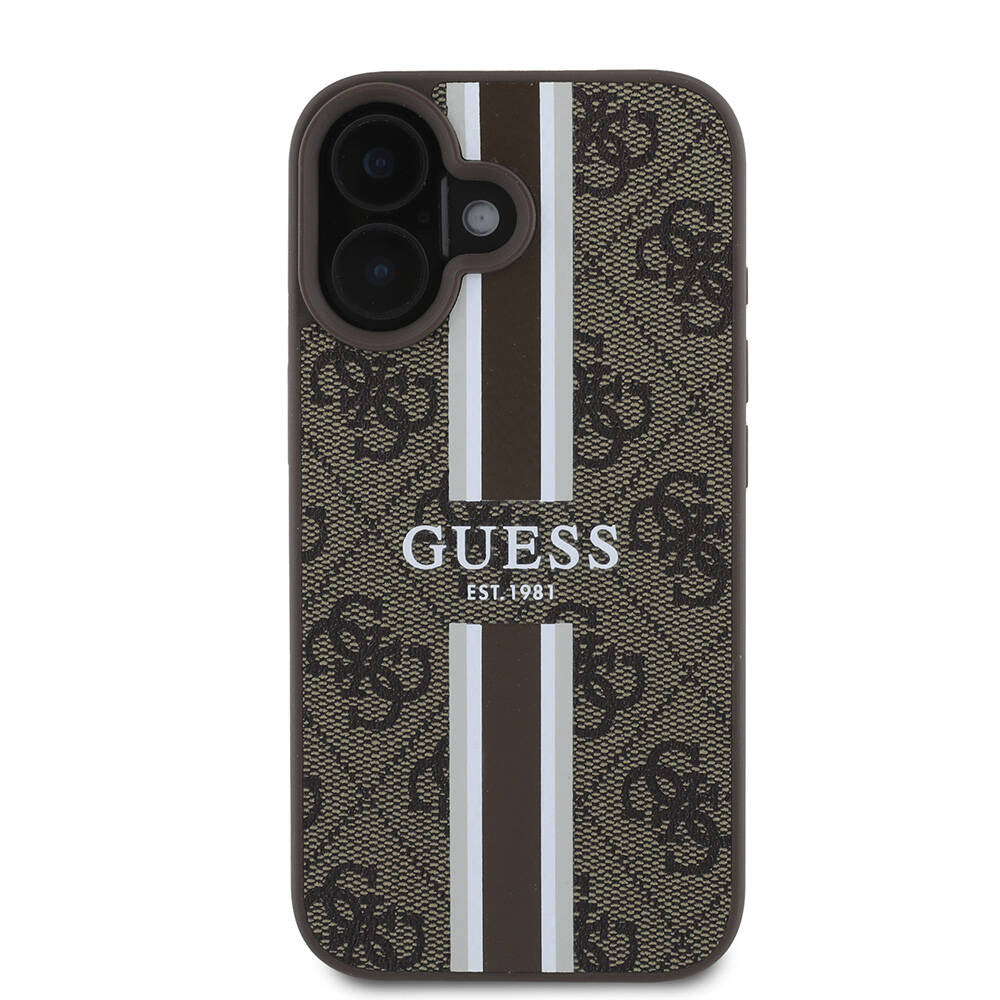 Husa de protectie Guess Hardcase 4G Printed Stripes MagSafe (GUHMP16MP4RPSW) compatibil cu iPhone 16 Plus, Maro