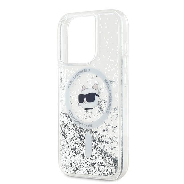 Husa de protectie Karl Lagerfeld Liquid Glitter MagSafe (KLHMP14LLGCHSGH) compatibil cu iPhone 14 Pro, Transparent Choupette Head