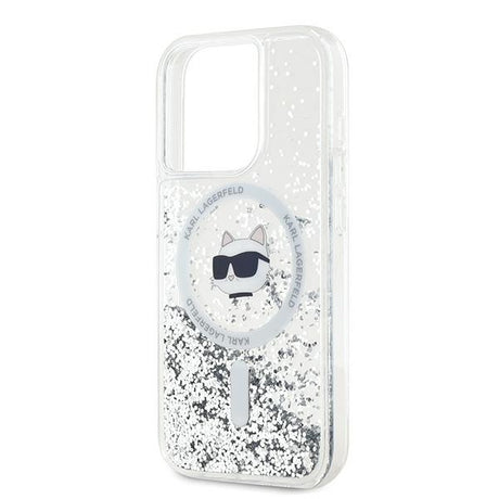 Husa de protectie Karl Lagerfeld Liquid Glitter MagSafe (KLHMP14LLGCHSGH) compatibil cu iPhone 14 Pro, Transparent Choupette Head