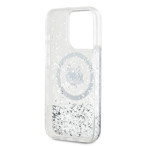Husa de protectie Karl Lagerfeld Liquid Glitter MagSafe (KLHMP14LLGCHSGH) compatibil cu iPhone 14 Pro, Transparent Choupette Head