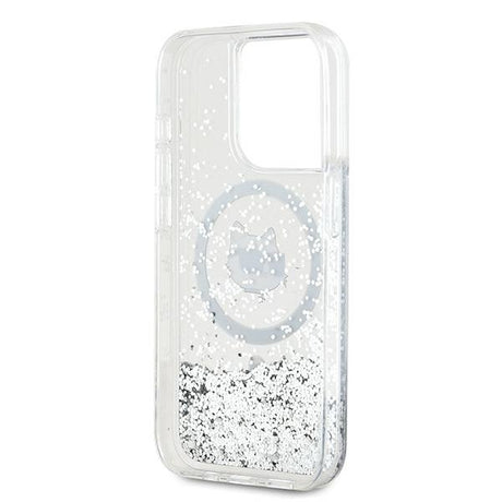 Husa de protectie Karl Lagerfeld Liquid Glitter MagSafe (KLHMP14LLGCHSGH) compatibil cu iPhone 14 Pro, Transparent Choupette Head
