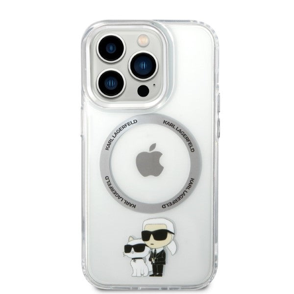 Husa de protectie Karl Lagerfeld Hardcase MagSafe (KLHMP14LHNKCIT) compatibil cu iPhone 14 Pro, Transparent Iconic Karl&Choupette