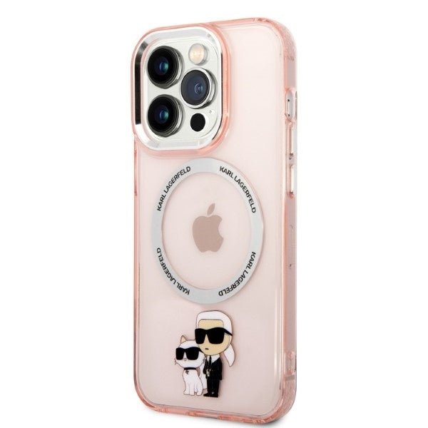 Husa de protectie Karl Lagerfeld Hardcase MagSafe (KLHMP14LHNKCIP) compatibil cu iPhone 14 Pro, Roz Iconic Karl&Choupette